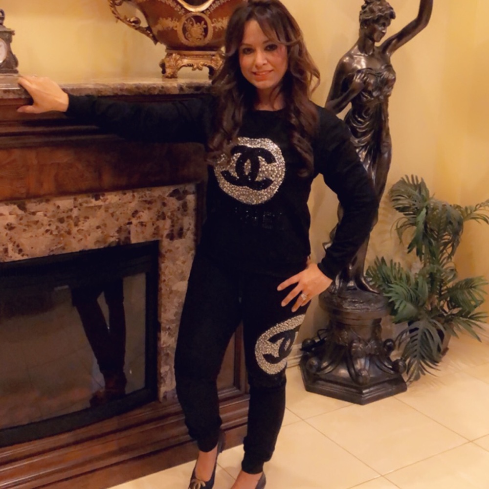 Warm up set with bride stones on chest and leg.